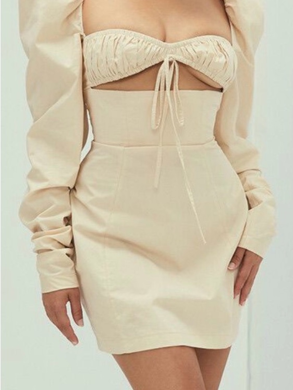 Beige Cutout Mini Dress with Tie Front